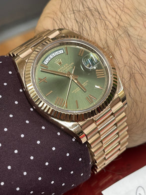 Full factory 40mm 18k Rose Gold Rolex Day-Date Presidential Watch (olive anniversary dial)