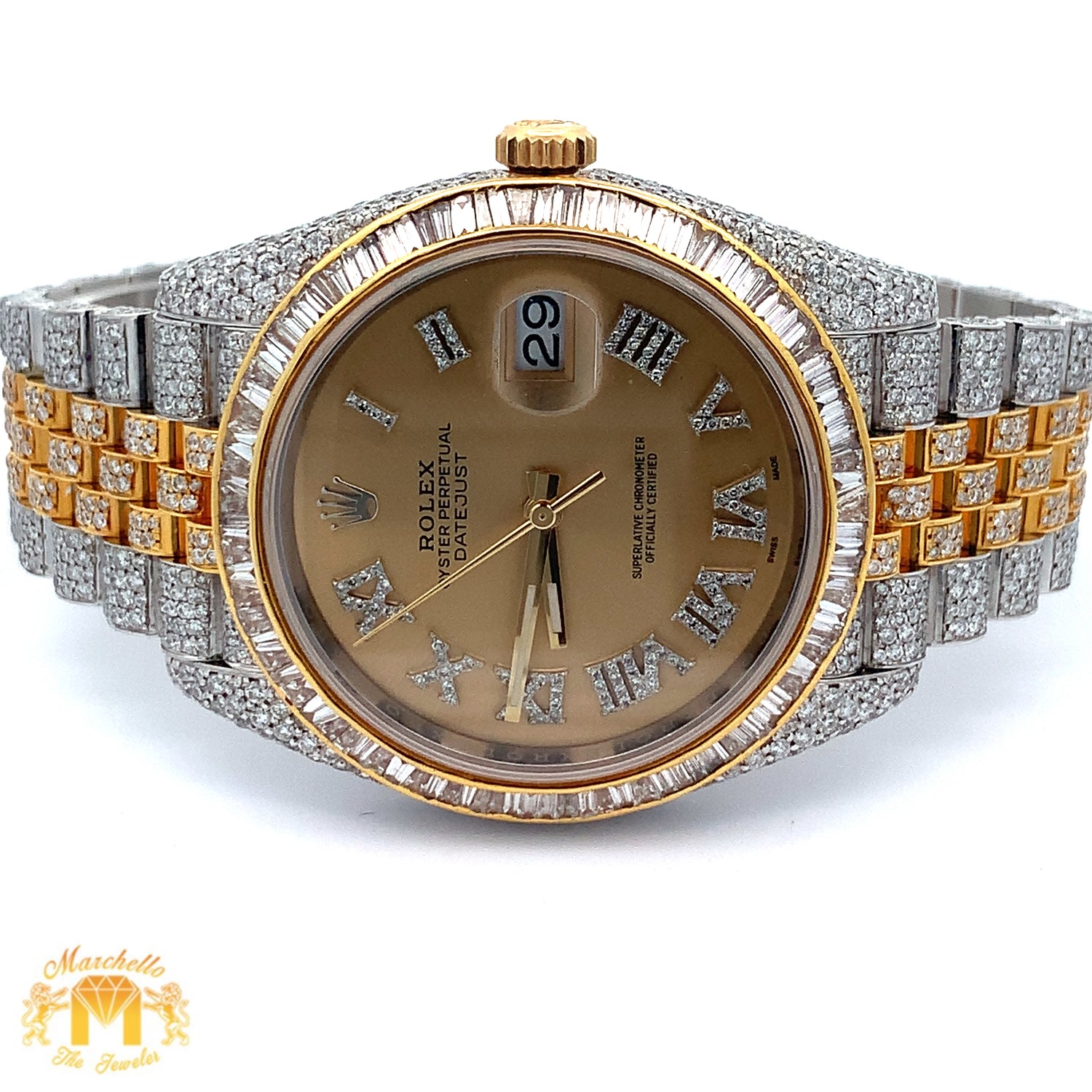 Iced out 41mm Rolex Diamond Watch with Two-Tone Jubilee Bracelet
