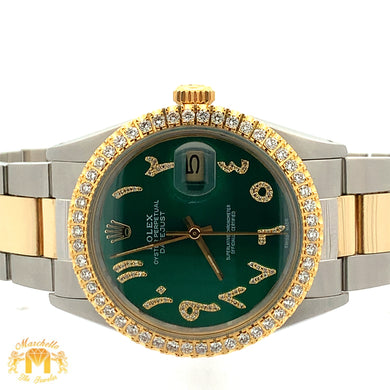 36mm Rolex Watch with Two-Tone Oyster Bracelet (green dial with diamond Arabic numerals)