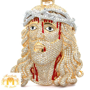 27.80ct diamonds 14k Gold Extra Large Jesus Head Pendant with Round Diamonds