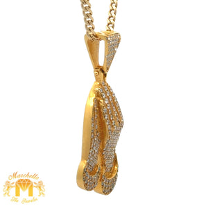 3.50ct Diamonds 14k Yellow Gold Praying Hand Pendant and 14k Yellow Gold Cuban Link Chain