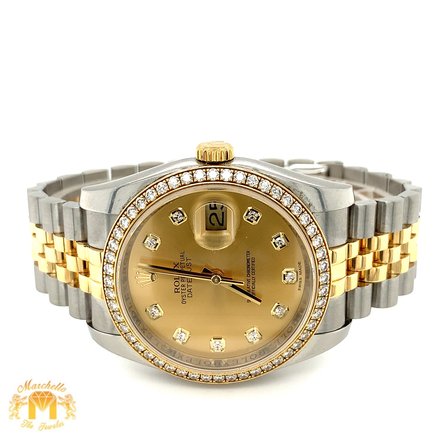 Full factory 36 mm Diamond Rolex watch with Two-tone Jubilee Band
