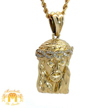 Load image into Gallery viewer, 14k Yellow Gold and Diamond Jesus Head Pendant and 14k Yellow Gold Rope Chain Set