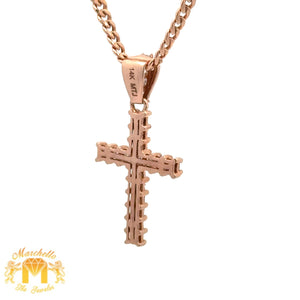 14k Gold and Diamond Cross Pendant and Gold Cuban Link Chain Set (choose your color)