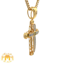 Load image into Gallery viewer, 14k Yellow Gold and Diamond Cross Pendant and Yellow Gold Cuban Chain