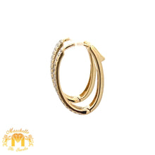 Load image into Gallery viewer, 14k Gold and Diamond Hoop Earrings with Baguette and Round Diamonds (choose your color)
