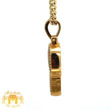 Load image into Gallery viewer, 14k Yellow Gold Blue Enamel and Diamond Hamsa Pendant and Yellow Gold Cuban Link Chain