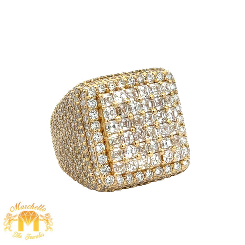 14k Yellow Gold and Diamond Men`s Ring with Round and Princess cut Diamonds