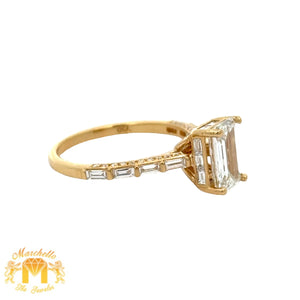 18k Yellow Gold and Diamond Engagement Ring with Emerald cut Diamonds