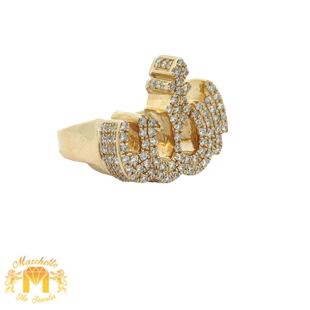 14k Yellow Gold and Diamond Allah Ring