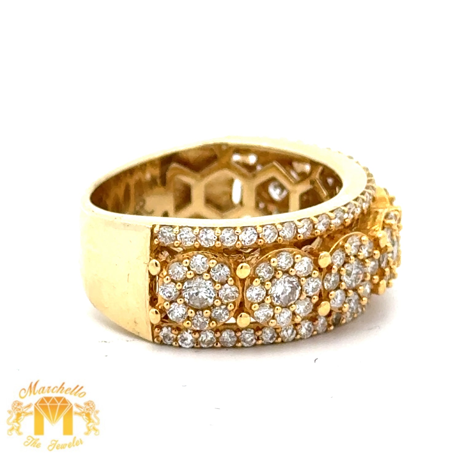 14k Yellow Gold and Diamond Men`s Wedding Fancy Band