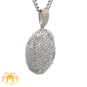 4.68ct diamonds 18k White Gold Oval Shaped Pendant and 14k White Gold Cuban Link Chain Set