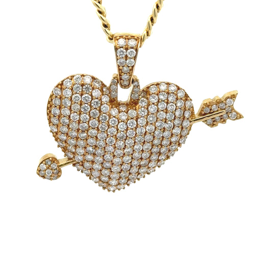 14k Yellow Gold Arrow through Heart Pendant and Yellow Gold Cuban Link Chain