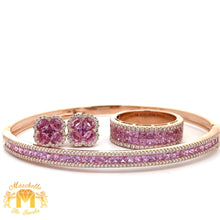 Load image into Gallery viewer, 18k Rose Gold and EF color Diamond Bracelet + Ring + Earrings Set with Pink Princess cut and Oval Sapphires (Valentines Day Special)