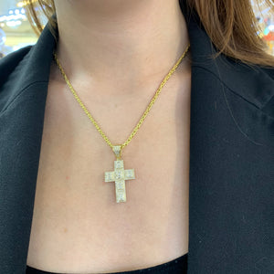 14k Yellow Gold and Diamond Cross Pendant and Yellow Gold Byzantine Chain Set