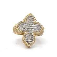 Load image into Gallery viewer, Gold and Diamond Cross Ring with Round and Baguette Diamonds (choose your color)