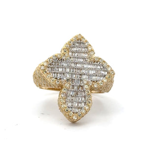 Gold and Diamond Cross Ring with Round and Baguette Diamonds (choose your color)