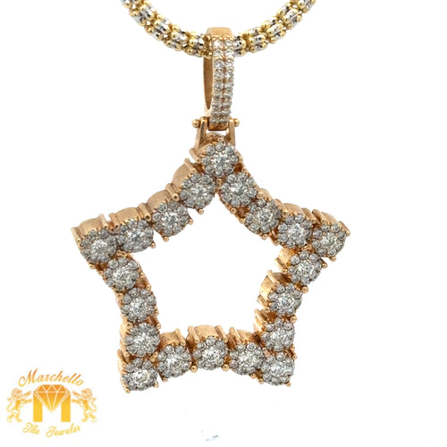 3ct Diamonds 14k Yellow Gold Extra Large Star Pendant with Round Diamonds and Yellow Gold 3mm Ice Link Chain Set