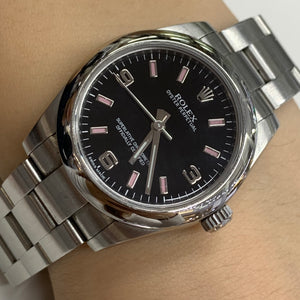 31mm Rolex Watch with Stainless Steel Oyster Bracelet (black dial with pink hour markers)(engraved model)