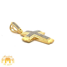 Load image into Gallery viewer, Yellow Gold and Diamond Cross Pendant with Round Diamonds and Yellow Gold Cuban Link Chain