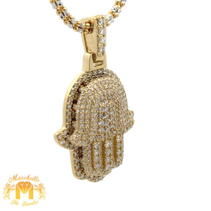 14k Gold and Diamond Hamsa Pendant and 2mm Ice Link Chain (choose your color)