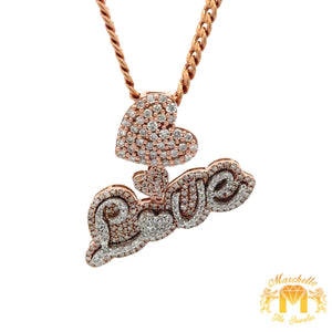 Gold and Diamond LOVE pendant and Gold Cuban Link Chain Set