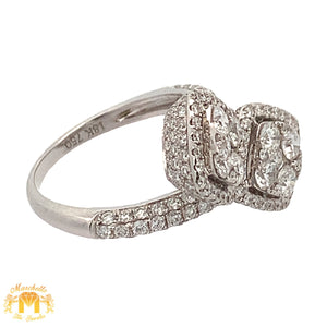 18k White Gold and Diamond Twin Square Ring with Round Diamonds