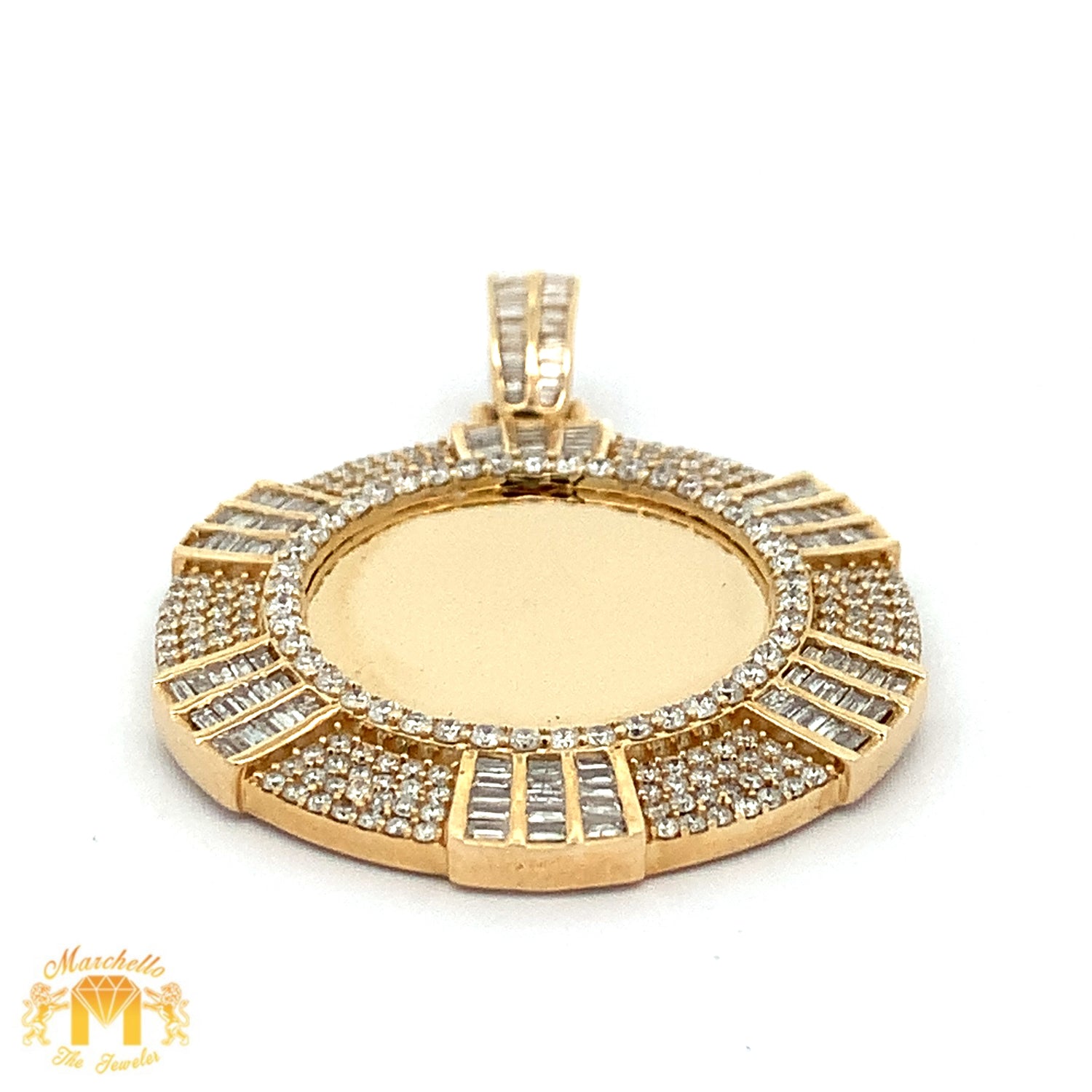 3.50ct Diamonds 14k Yellow Gold Memory Pendant with Baguettes and Round Diamonds