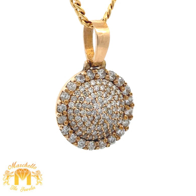 14k Yellow Gold and Diamond Round Pendant and Yellow Gold Cuban Link Chain Set