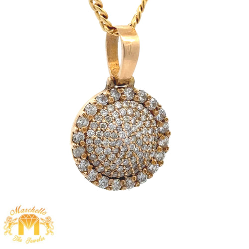 14k Yellow Gold and Diamond Round Pendant and Yellow Gold Cuban Link Chain Set