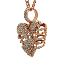 Load image into Gallery viewer, 14k Gold Skeleton Heart Pendant with Round Diamonds and Gold Cuban Link Chain Set (choose your color)