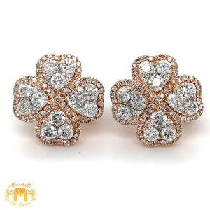 14k Gold Flower Shape Earrings with Round Diamonds