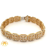 10.25ct diamonds 14k Yellow Gold Square Shaped Bracelet with Baguette and Round Diamonds