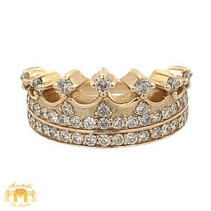 14k Yellow Gold Crown Shaped Ring with Round Diamonds