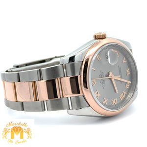 36mm Full Factory 18k Rose Gold Rolex Watch with Two-Tone Oyster Bracelet