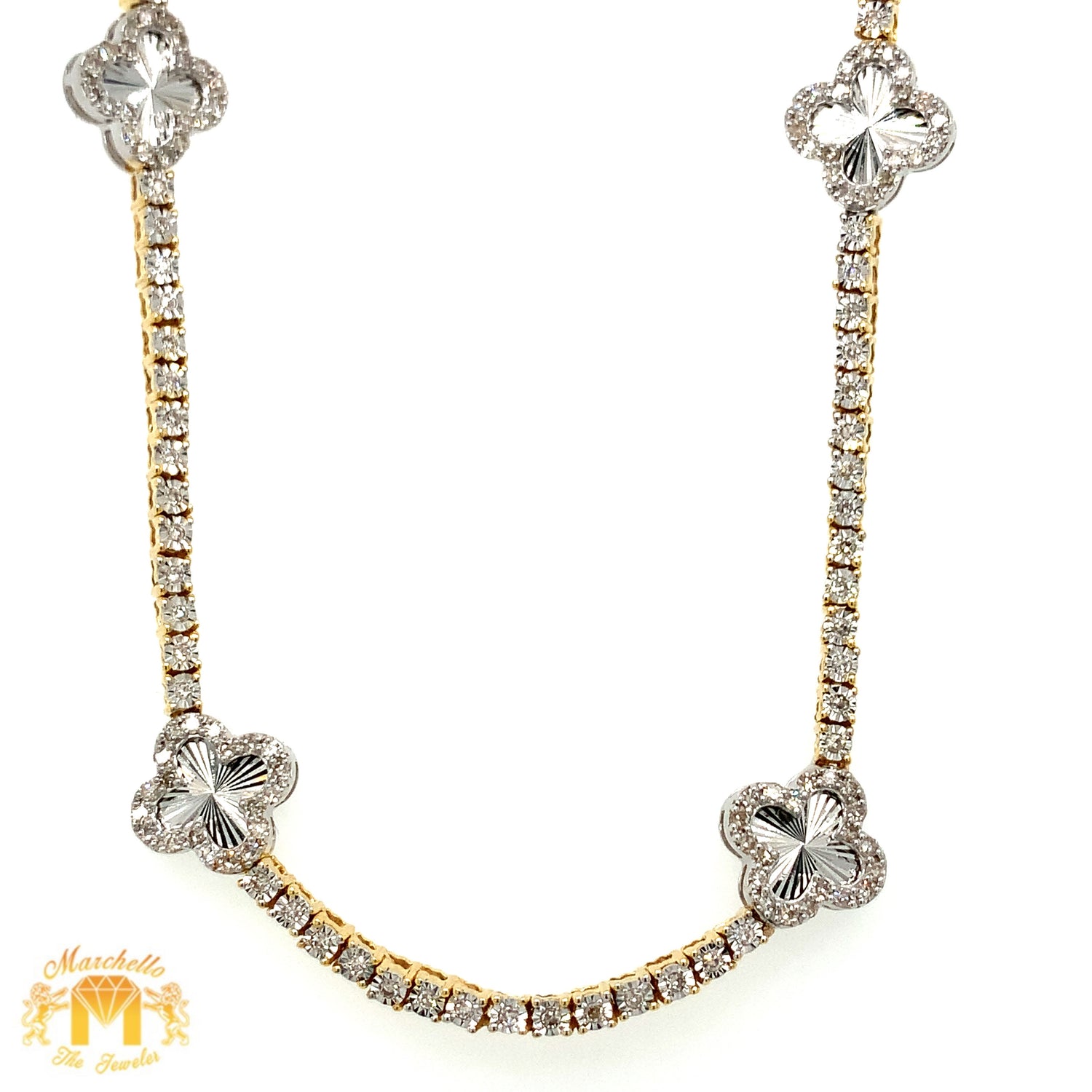 Gold and Diamond Tennis Chain with Flowers