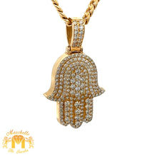 Load image into Gallery viewer, 6.50ct diamonds 14k Yellow Gold and Diamond Hamsa Pendant and Yellow Gold Cuban Link Chain