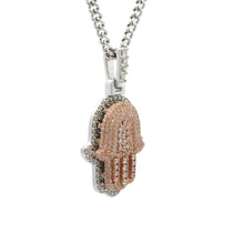 Load image into Gallery viewer, 14k two-tone: white and rose gold Hamsa Pendant and White Gold Cuban Chain