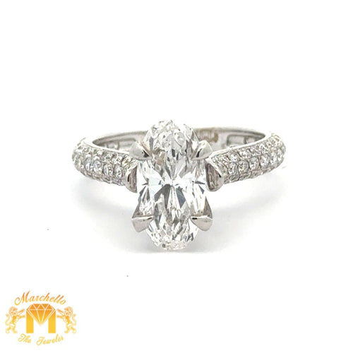 VS1 & F color diamonds 18k White Gold Engagement Ring with Oval and Round diamonds (GIA certified)