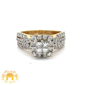 14k Yellow Gold and Diamond Ladies` Ring with Round and Princess Cut Diamonds
