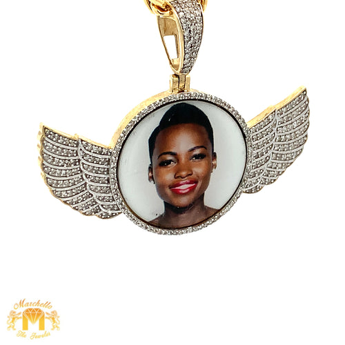 Gold and Diamond Wing Memory Pendant with Round Diamonds