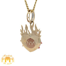 Load image into Gallery viewer, Yellow Gold and Diamond Heart on Fire Pendant and Yellow Gold Cuban Chain