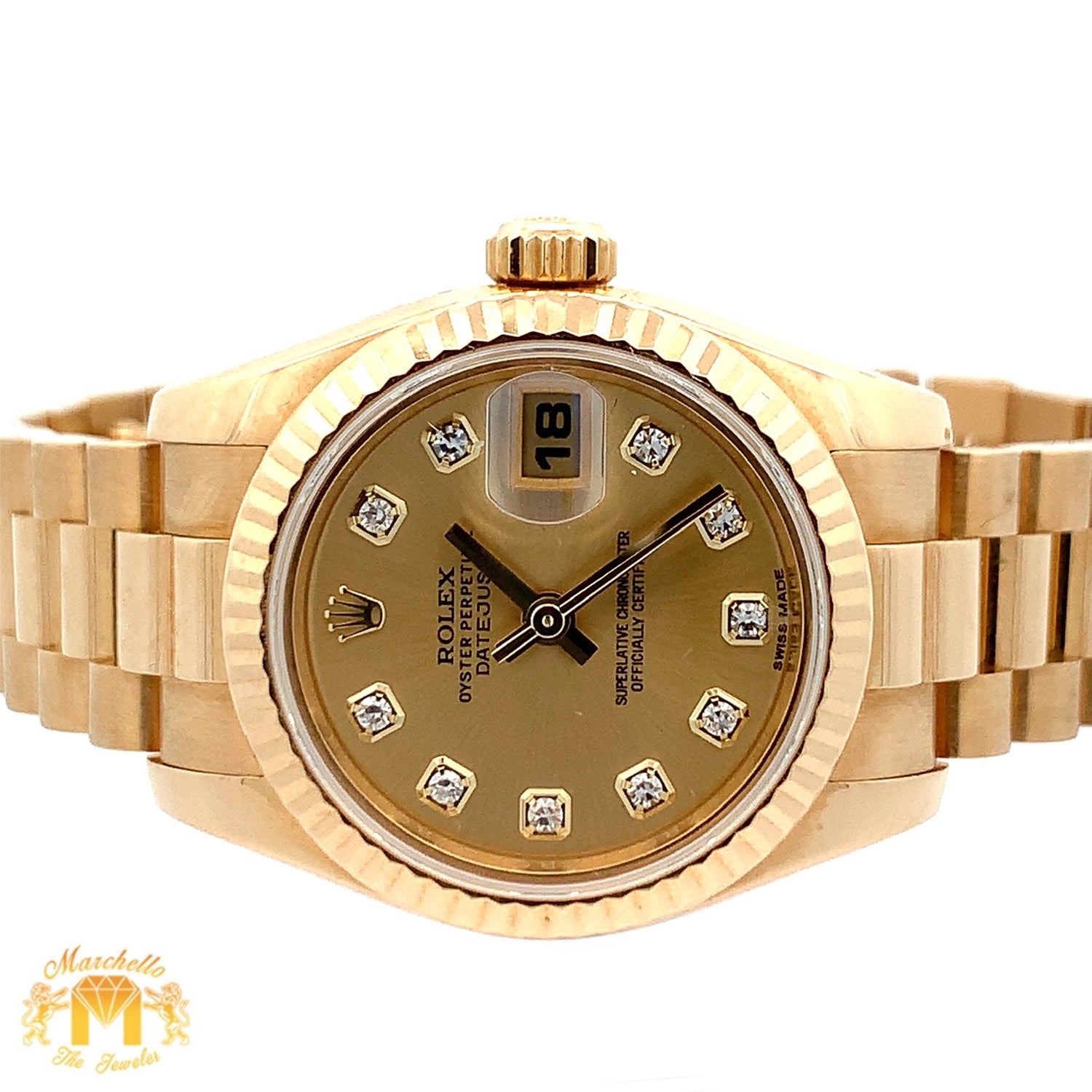 Full factory 26mm 18k gold Ladies` Rolex Presidential Watch with diamond dial (year: 2013, Rolex papers/cards)(Model number: 179178)
