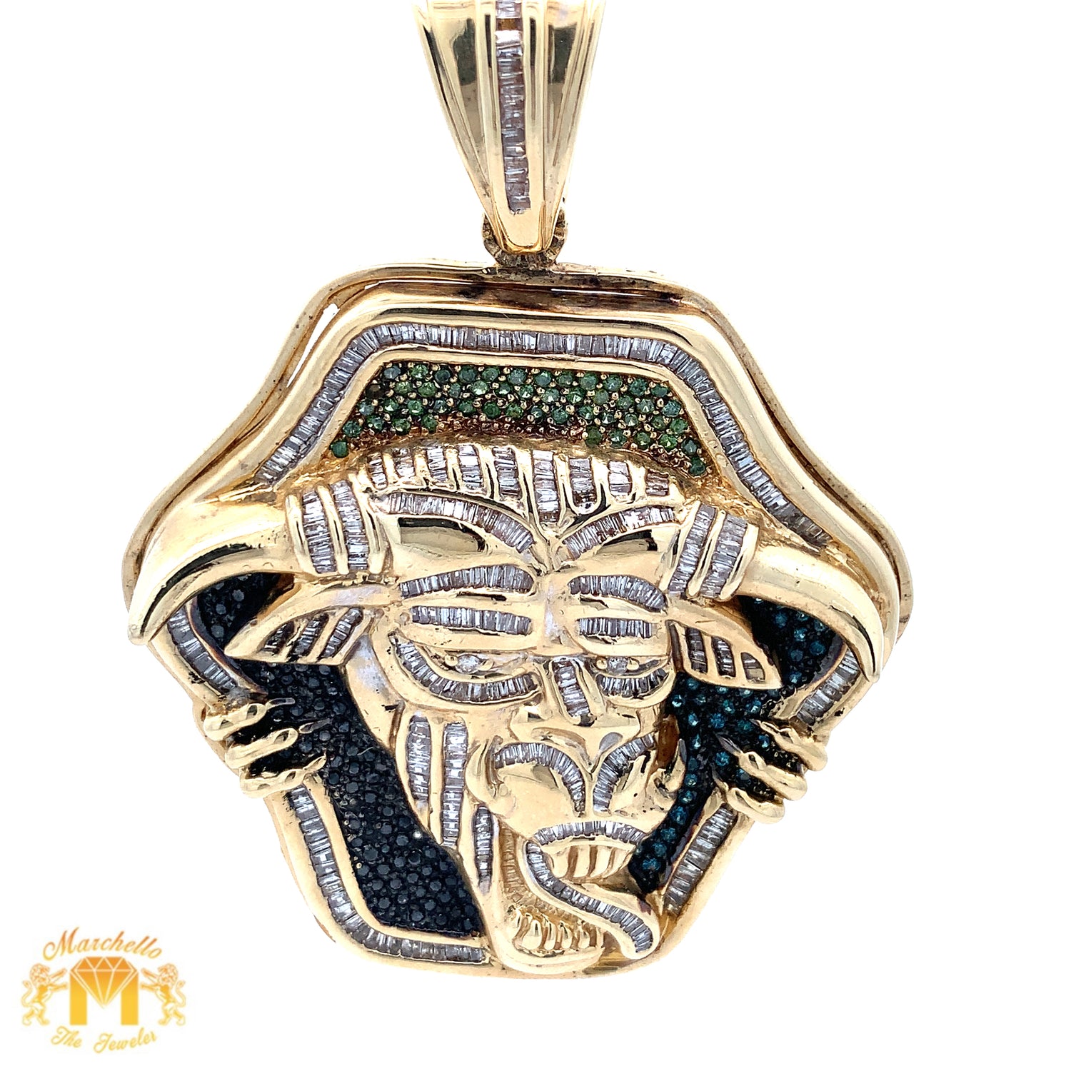 9.80ct Diamonds 14k Yellow Gold Bull Pendant with Baguette and Round Diamonds