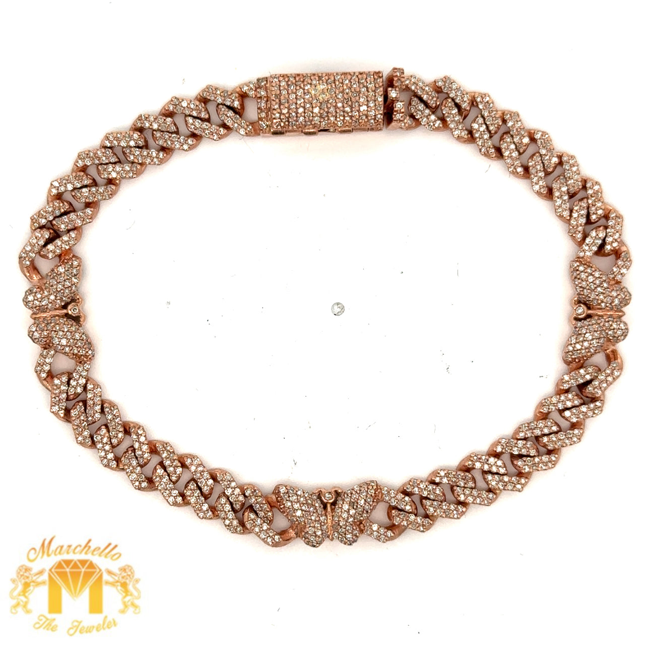 Gold and Diamond Miami Cuban Butterfly Bracelet with Round Diamonds (choose your color)
