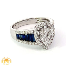 Load image into Gallery viewer, VVS/vs EF color high clarity diamonds set in a 18k Gold Pear Shaped Ring with Blue Sapphire