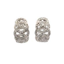 Load image into Gallery viewer, 14k white gold and diamond Hoop Earrings with Round Diamonds