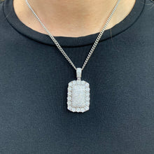 Load image into Gallery viewer, 14k white gold and diamond Rectangle shaped Pendant and White Gold Cuban Link Chain