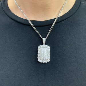 14k white gold and diamond Rectangle shaped Pendant and White Gold Cuban Link Chain