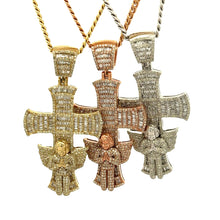 Load image into Gallery viewer, Gold and Diamond Cross Pendant and Gold Cuban Chain (choose your color)